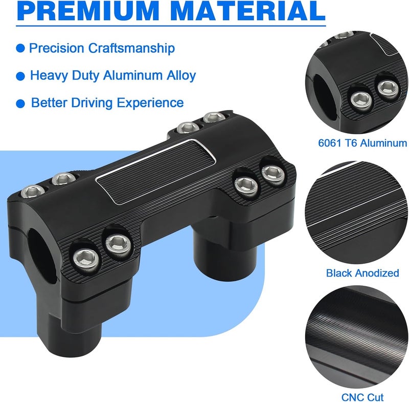 VPZMT Handlbar Risers 2'' Tall for Harley Softail, Fat Boy, Breakout, Dyna, Touring, Street Glide, Road Glide, Electra Glide, Road King with 1.0" Clamping Cover Area Models, Black - Image 3